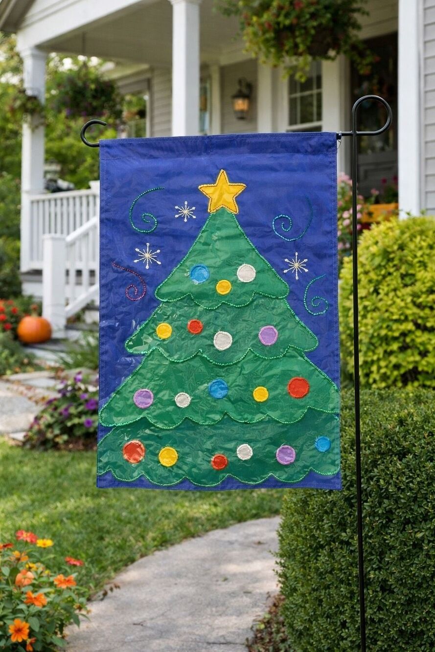 Toland Flying Colors Christmas Tree Decorative Appliqué Flag 18”x13” Vintage